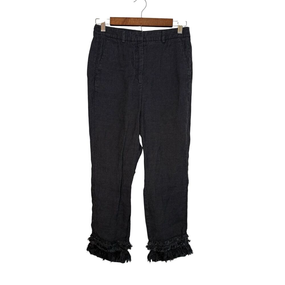 Max Mara Weekend Black Linen Fringe Pants Size 6